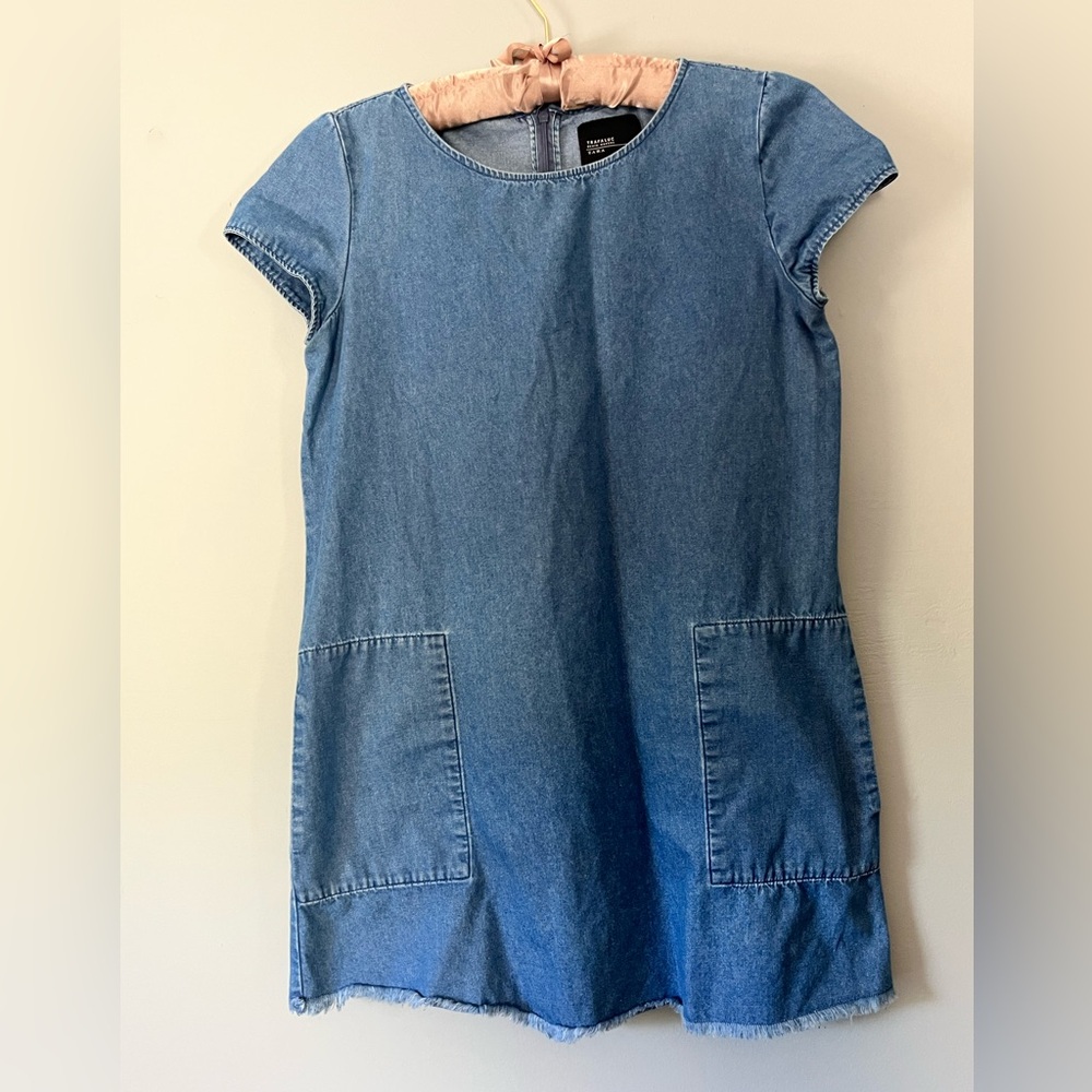 Women Zara Blue Denim mini Dress pockets size small